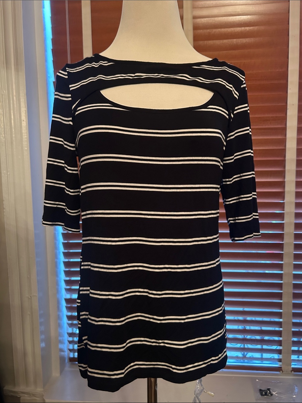 Cable & Gauge Black and White Striped Cutout Top